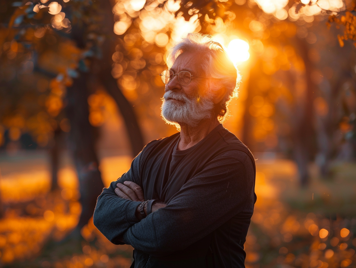 Senior muž sledující svůj pokrok v aplikaci